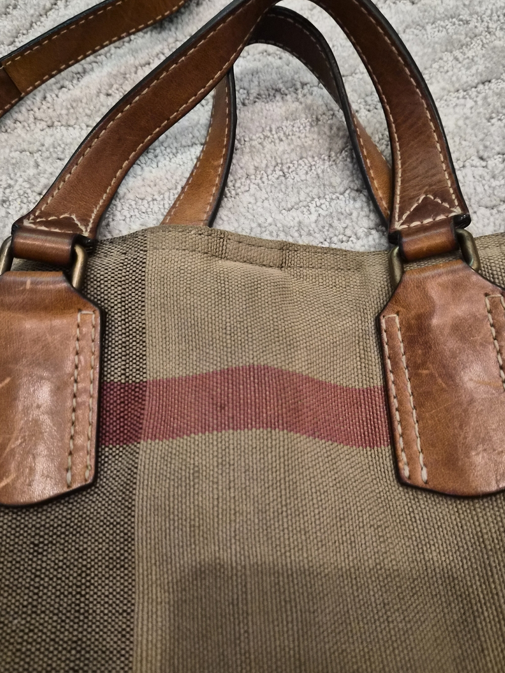 Authentic Burberry Tottenham Tote House Check Canvas Brown Leather w/Compartment - Picture 4 of 10